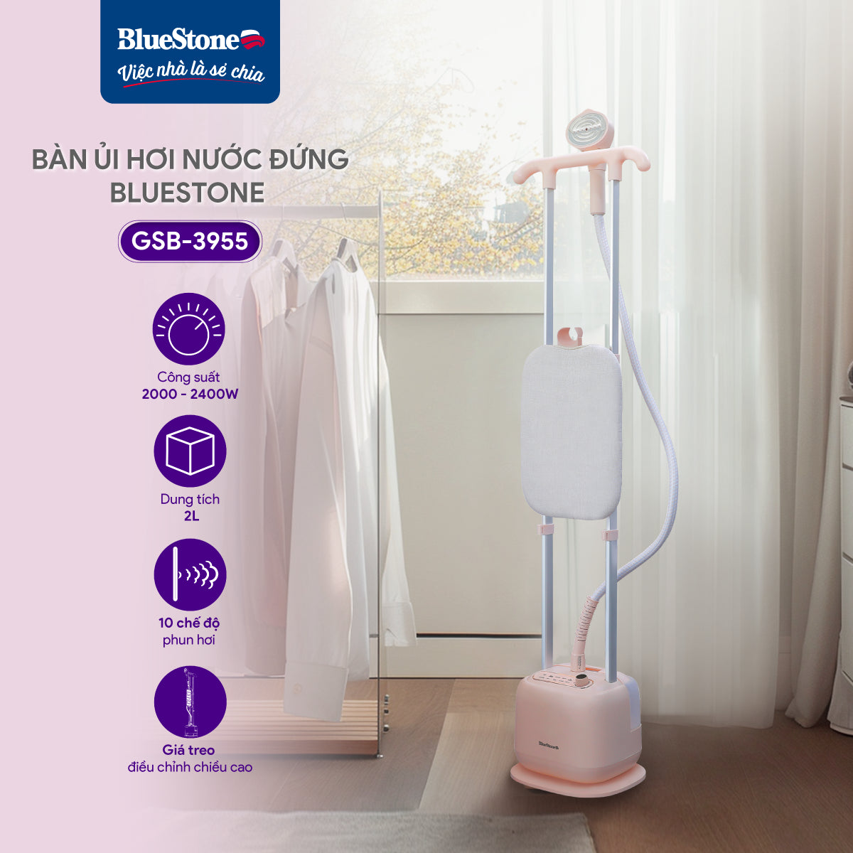 Bàn Ủi Hơi Bước Đứng BlueStone GSB-3955 Bàn Ủi Hơi Bước Đứng BlueStone GSB-3955